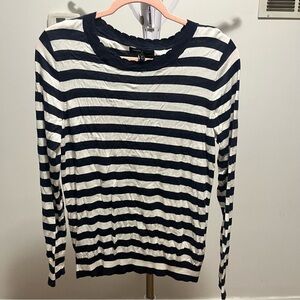 Banana Republic Navy and White Striped Women's Sweater Top size S scalloped edge